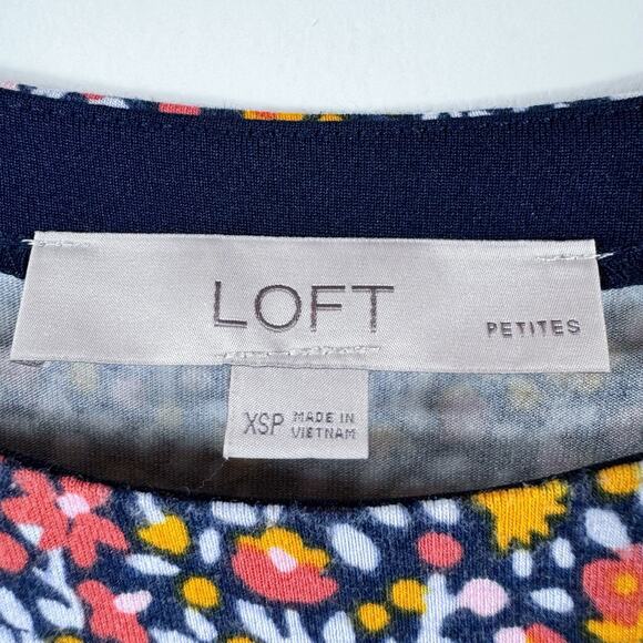 Women’s Blue Floral Dress Orange Ruffle Cap Sleeves XS Petite LOFT - Picture 4 of 5